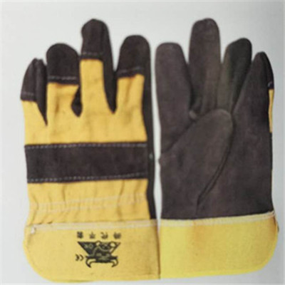 二層黃布分掌深色皮手套